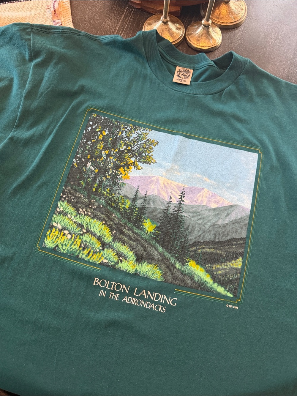Adirondacks Graphic Tee - Forest Green, vintage , single stitch, 1998
